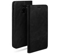 moex Étui Folio Style Cuir Compatible avec Samsung Galaxy A8 (2018) | avec Support/Fentes pour Cartes, Noir