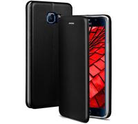 OneFlow Étui de téléphone Compatible avec Samsung Galaxy S6 - étui pour téléphone Portable avec Fente pour Carte, étui à Rabat Aspect Cuir avec Bumper en Silicone, Noir