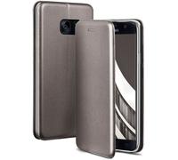 OneFlow Étui de téléphone Compatible avec Samsung Galaxy S7 - étui pour téléphone Portable avec Fente pour Carte, étui à Rabat Aspect Cuir avec Bumper en Silicone, Gris