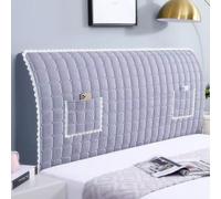 Housse de tête de lit à Motif à Carreaux en Velours avec Sac de Rangement, Housse de tête de lit en Tissu Extensible Moderne et Simple pour Lits Doubles Super Kingsize- Gray 2|| 220cm