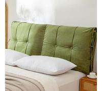 Housse de tête de lit en lin japonais épais avec oreiller doux, rembourrage absorbant les chocs et anti-poussière pour lits double/grand lit/king size (vert foncé, 180 x 80 x 10 cm)