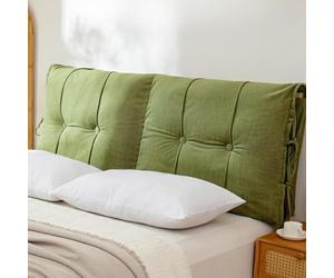 Housse de tête de lit en lin japonais épais avec oreiller doux, rembourrage absorbant les chocs et anti-poussière pour lits double/grand lit/king size (vert foncé, 180 x 80 x 10 cm)