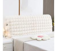 Housse De Tête De Lit en Peluche Douce avec Protection Complète À 360°, Poches Latérales, Design Extensible for Chambres Modernes, Parfaite for Les Propriétaires Et Les Locataires(Beige,220cm)