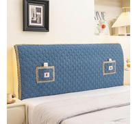 Housse de tête de lit rembourrée à Motif Rond de Couleur Unie avec Sac de Rangement, Housse de tête de lit Extensible Simple et Moderne pour Lits Doubles Super King Size- Blue|| 220cm