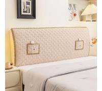 Housse de tête de lit rembourrée à Motif Rond de Couleur Unie avec Sac de Rangement, Housse de tête de lit Extensible Simple et Moderne pour Lits Doubles Super King Size-Beige|| 220cm