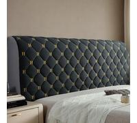 Housse De Tête De Lit Rembourrée Velours Épais Extensible Lavable Protection Anti-Poussière Couverture Complète pour Lit King Size Simple Double,Noir,210CM