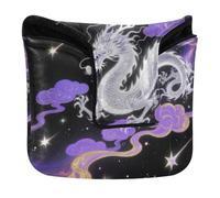 Housse de tête de putter pour maillet avec fermeture magnétique pour la plupart des marques étanche en cuir PU motif étoiles violet brillant dragon