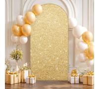 Housse De Toile De Fond en Arc De Mariage,Cover Housse éLastique Double Face en Spandex pour Toile De Fond Ronde SupéRieure,Couvre-Arc pour DéCoration De Mariage,Anniversaire (Or，65x150 5FT)