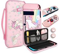 Housse de Transport Licorne pour Nintendo Switch,Pochette de Étui avec Poignée pour Accessoires de Console,Coque de Protection Portable Rigide pour Filles,Rose