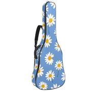 Housse de transport pour guitare acoustique avec deux poches, motif marguerites bleues et blanches, résistant à l'eau, double bandoulière réglable, Marguerite bleue et, 42.9x16.9x4.7 in, Élégant