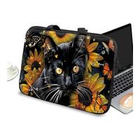 Housse de transport pour ordinateur portable de 43,2 cm avec poignée et fermeture éclair, housse pour tablette, ordinateur portable, mallette, sac fourre-tout portable pour homme et femme, chat noir