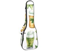 Housse de transport rembourrée pour ukulélé de 58,4 cm avec motif de trèfle, de la Saint-Patrick, d'éléments verts, de drapeaux et de bière, avec rangement et poignée épaisse, Multicolore 01