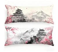 Housse de Traversin 150 cm Japon Taie d'oreiller 50 x 150 Lot de 2, Housse de Coussin Paysage Taie de Traversin Velour Protège Oreiller HD Double Face Impression pour Salon Chambre Lit Canapé,Model117