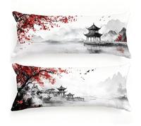Housse de Traversin 180 cm Japon Taie d'oreiller 60 x 180 Lot de 2, Housse de Coussin Paysage Taie de Traversin Velour Protège Oreiller HD Double Face Impression pour Salon Chambre Lit Canapé,Model177