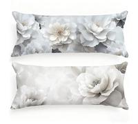 Housse de Traversin 90 cm Blanc Taie d'oreiller 30 x 90 Lot de 2, Housse de Coussin Fleurs Taie de Traversin Lin Protège Oreiller HD Double Face Impression pour Salon Chambre Lit Canapé, Model261