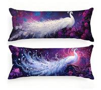 Housse de Traversin 90 cm Blanc Taie d'oreiller 30 x 90 Lot de 2, Housse de Coussin Paon Taie de Traversin Lin Protège Oreiller HD Double Face Impression pour Salon Chambre Lit Canapé, Cadeau, Model6