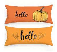 Housse de Traversin 90 cm Couleur Orange Taie d'oreiller 30 x 90 Lot de 2, Housse de Coussin Citrouille Taie de Traversin Lin Protège Oreiller Double Face Impression pour Chambre Lit Canapé, Model747