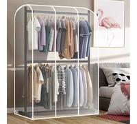 Housse de tringle à vêtements double avec fermeture éclair - Housse anti-poussière extra haute de 180 cm pour robes, manteaux et vestes, protection imperméable pour portant suspendu (transparent, 150