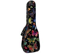 Housse de ukulélé esthétique en forme de champignon et de papillons, sac rembourré pour ukulélé de concert de 58,4 cm, imperméable et durable, Multicolore 03., 25.9x9x3.1in/66x23x8cm, Organiseur de