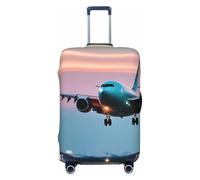 Housse de valise de voyage avec motif élastique anti-rayures Motif avion dans les lumières du soir, Noir , XL