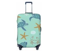 Housse de valise élastique lavable et anti-rayures avec motif tortue de mer, étoile de mer et crabe, pour valises de 45 à 80 cm (18 à 32 pouces), avec fermeture éclair invisible (très grande taille)