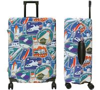 Housse de Valise Extensible Taille M (22-25 Pouces), Protection Valise Motif Espace Fusée, Tissu Élastique Doux (Type Soie de Lait) Anti-Rayures, Couverture Bagage Lavable pour Voyage (Univers)