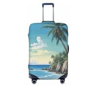 Housse de valise imprimée palmier, rivage rocheux, convient pour les bagages de 46 à 82 cm, Noir , S
