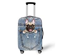 Housse de Valise Protection Elastique, Treer Housse de Bagages en Polyester Voyager Luggage Trolley Case Cover Imperméable Anti-Rayures avec Fermeture éclair (Bouledogue,S(19-21in))