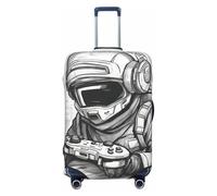 Housse de valise universelle avec impression monochrome de style esquisse de jeu, housse de bagage de voyage élastique lavable double face, Noir , XL