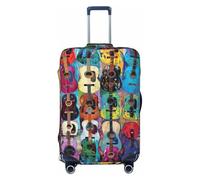 Housse de valise universelle élastique lavable double face avec impression couleur acoustique et guitares, Noir , L