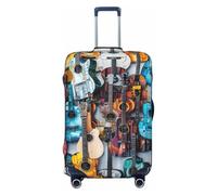 Housse de valise universelle élastique lavable double face avec impression couleur acoustique et guitares, Noir , M