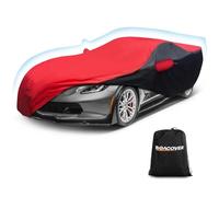 Housse de Voiture complète pour C7 - Protection Contre Les intempéries - Imperméable et Coupe-Vent - pour C7 Stingray 2014-2019, pour C7 Chevy Corvette Stingray Z51 Z06 (Combo Noir et Rouge)