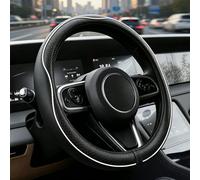 Housse de Volant Cuir Microfibre Universelle 37-39 cm Antidérapante Grip Imperméable Protecteur Volant Premium Respirant pour Peugeot 2008 2013-2016,Black with White Line