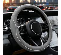 Housse de Volant Cuir Microfibre Universelle 37-39 cm Antidérapante Grip Imperméable Protecteur Volant Premium Respirant pour Peugeot 2008 2013-2016,Grey with White Line