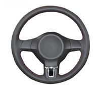 Housse de volant de voiture cousue à la main, antidérapante et respirante, en fibre de cuir ultra fine, enveloppée de coutures, pour Volkswagen Golf 6 Mk6 VW Polo Bora Santana Jetta Mk6 (fil blanc)