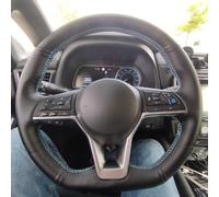Housse de volant de voiture cousue à la main, antidérapante et respirante, en fibre de cuir ultra fine, enveloppée de coutures, pour Nissan Kicks X-Trail March Rogue Qashqai Serena (fil rouge)