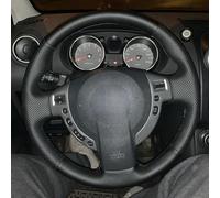Housse de volant de voiture cousue à la main, antidérapante et respirante en fibre de cuir ultra fine enveloppée de coutures, pour Nissan Qashqai X-Trail Nissan NV200 (fil blanc)