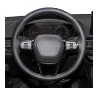 Housse de volant de voiture en cuir cousu à la main, antidérapante et respirante, en fibre de cuir ultra fine enveloppée de coutures, pour Honda Fit Civic City Accord BR-V CR-V HR-V (fil rouge bleu)