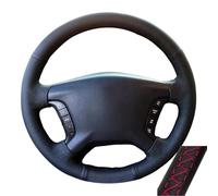 Housse de volant de voiture en cuir cousu à la main, antidérapante et respirante, en fibre de cuir ultra fine enveloppée de coutures, pour Mitsubishi Pajero 2007-2019 Galant 2008-2012 (fil rouge)