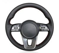 Housse de volant de voiture en cuir cousu à la main, antidérapante et respirante, en fibre de cuir ultra fine enveloppée de coutures, pour Kia K5 Optima 2018 2019 Sportage 3 2019 (fil rouge et bleu)
