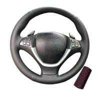 Housse de volant de voiture en cuir cousu à la main, antidérapante et respirante, en fibre de cuir ultra fine enveloppée de couture, pour BMW X5 E70 2006-2013 X6 E71 2008-2014 E72 (fil rouge)