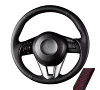 Housse de volant de voiture en cuir cousu à la main, antidérapante et respirante, en fibre de cuir ultra fine enveloppée de coutures pour Mazda 3 CX-5 CX5 Atenza CX-3 (fil rouge)
