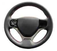 Housse de volant de voiture en cuir cousu à la main, antidérapante et respirante, en fibre de cuir ultra fine enveloppée de coutures, pour Honda Civic 9ème 2012-2015 (fil rouge)