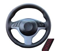 Housse de volant de voiture en cuir cousu à la main, antidérapante et respirante, en fibre de cuir ultra fine enveloppée de coutures pour BMW E46 M3 E39 330i 540i 525i 530i 330Ci (fil rouge)