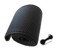 Housse de Volant de Voiture en Cuir, Housse de Volant de Voiture Universelle Cousue à la Main Housse de Volant en Cuir Microfibre perforé pour 38 Cm de Diamètre (Noir)