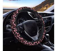 Housse De Volant De Voiture Pink Cherry Bloom in Black Antidérapante Couvre Volant Voiture Respirant Cache Volants Voitures pour SUV La Plupart des Berlines Et SUV 38Cm
