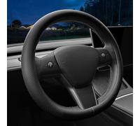 Housse de Volant de Voiture sur Mesure pour Tesla - en Cuir Nappa - Ultra Fin - Design antidérapant - Modification intérieure des Accessoires de Voiture (pour Tesla Model 3/Y) (Noir)