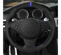 Housse De Volant en Cuir Véritable Noir Et Daim pour BMW E60, E63, E64, Cabriolet M6 (2005, 2006, 2007, 2008, 2009, 2010)(Red Blue Thread)