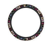 Housse de volant extensible universelle avec motif tête de mort Halloween squelette floral Jour des morts 38,1 cm Grip antidérapant et facile à installer pour voiture, camion, SUV