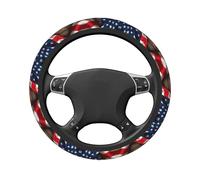 Housse de Volant Rustique en Bois avec Motif Drapeau américain, Mignonne et élastique, 38 cm (15 Pouces), Universelle, Accessoire de Voiture pour Femmes et Hommes, antidérapante et Lavable.